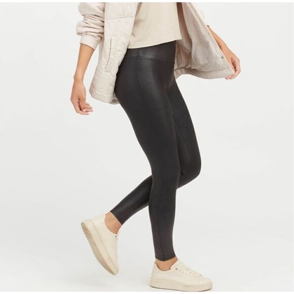 SPANX Pants - Spanx Black Faux Leather Slimming Leggings Medium